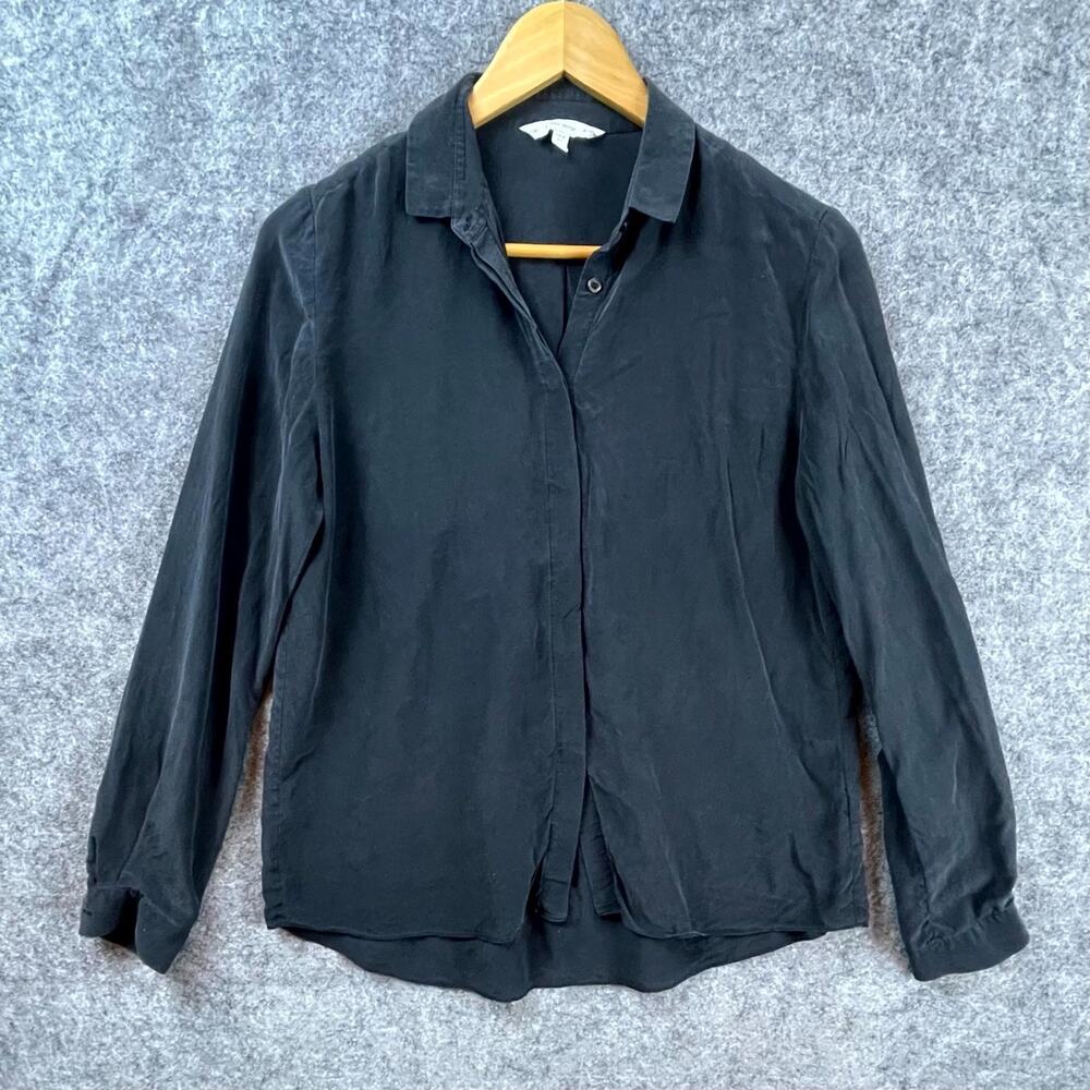 & Other Stories Shirt Womens 6 Black Hidden Buttons Silk Neutral Capsule Minimal